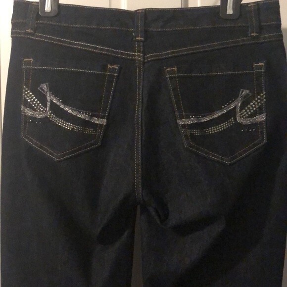 Nine West Indigo Dark Wash Boot Cut Rhinestone Embellished Jeans Size 6 - Picture 3 of 12